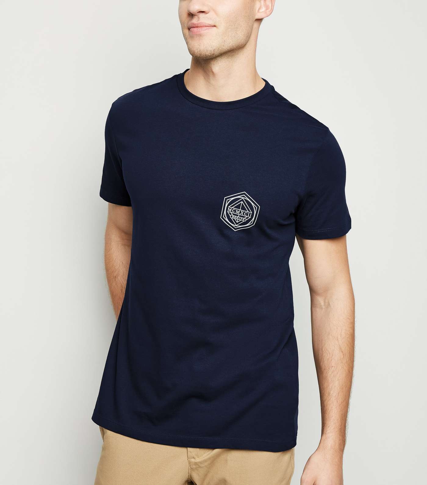 Navy Geometric BRKLYN Slogan T-shirt 