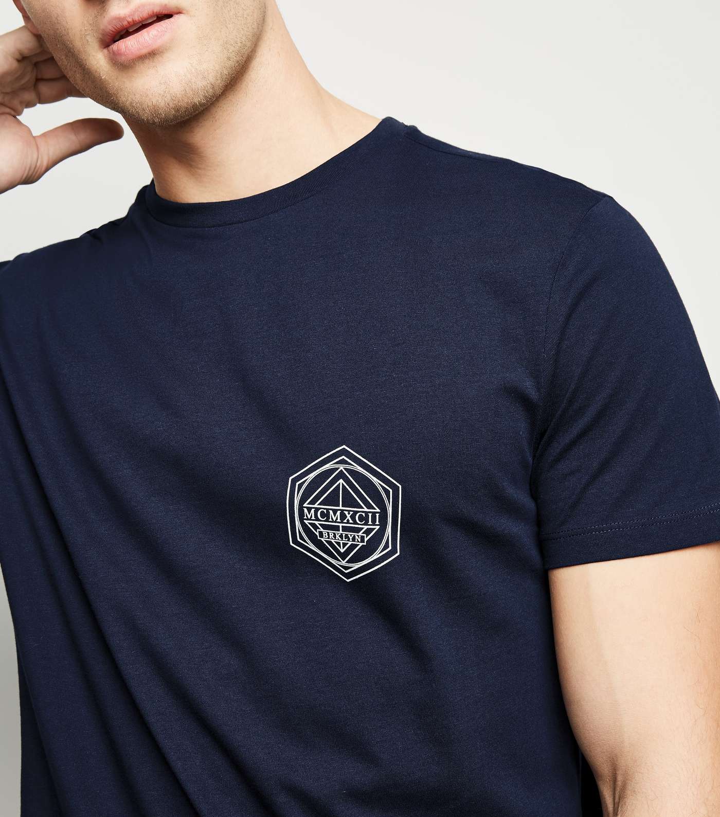 Navy Geometric BRKLYN Slogan T-shirt  Image 5
