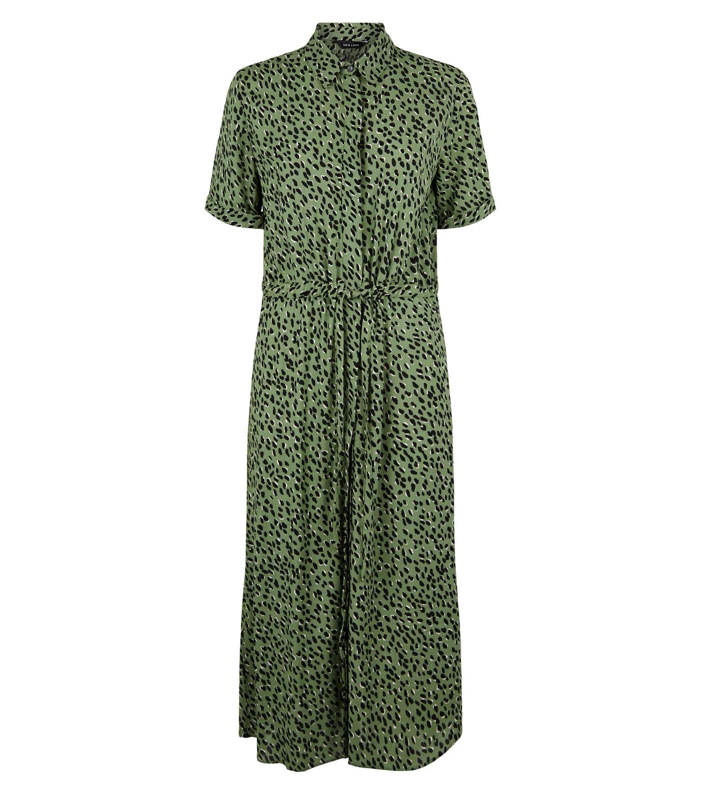 Green Spot Drawstring Waist Midi Shirt Dress Image 4