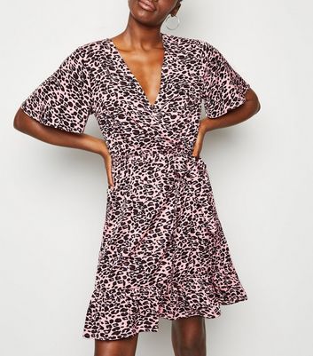 leopard print satin wrap dress