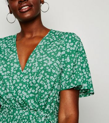 new look green floral wrap dress