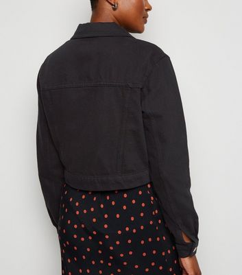 Black cropped denim top jacket new look