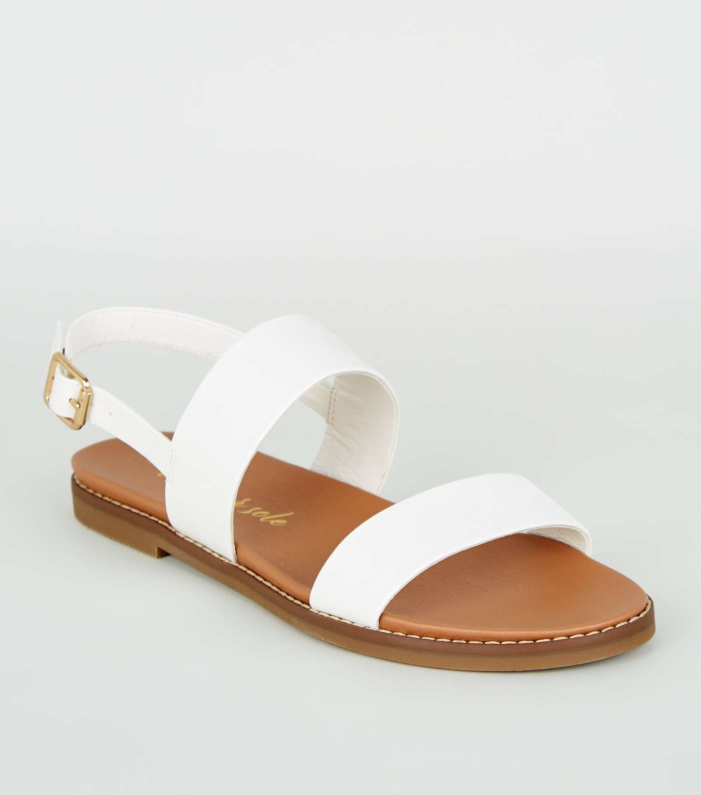 White Leather-Look 2 Strap Footbed Sandals