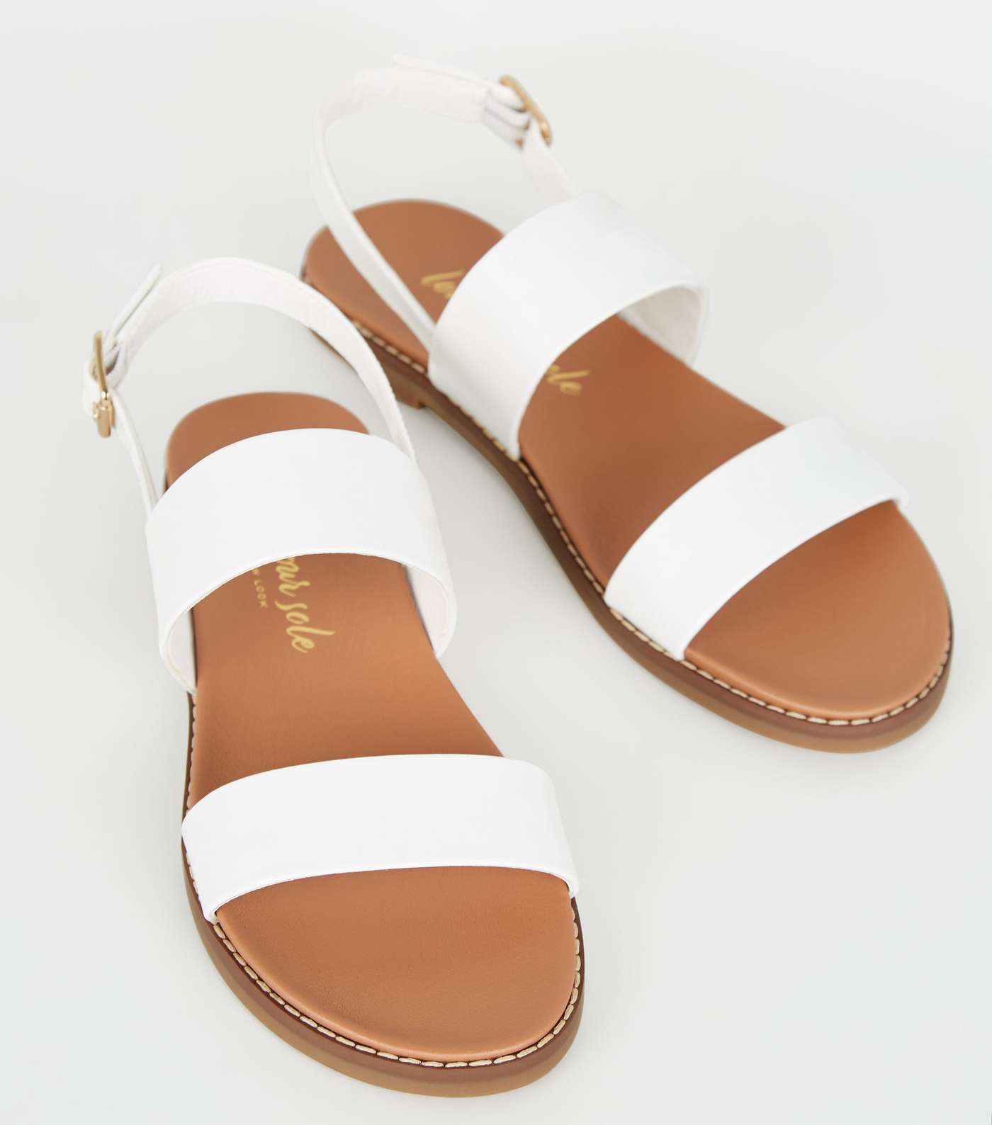 White Leather-Look 2 Strap Footbed Sandals Image 3