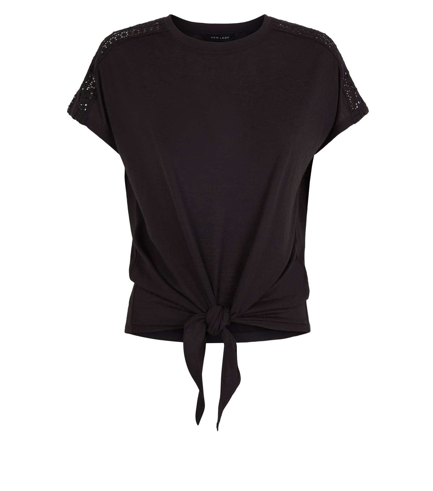 Black Crochet Trim Tie Front T-Shirt Image 4