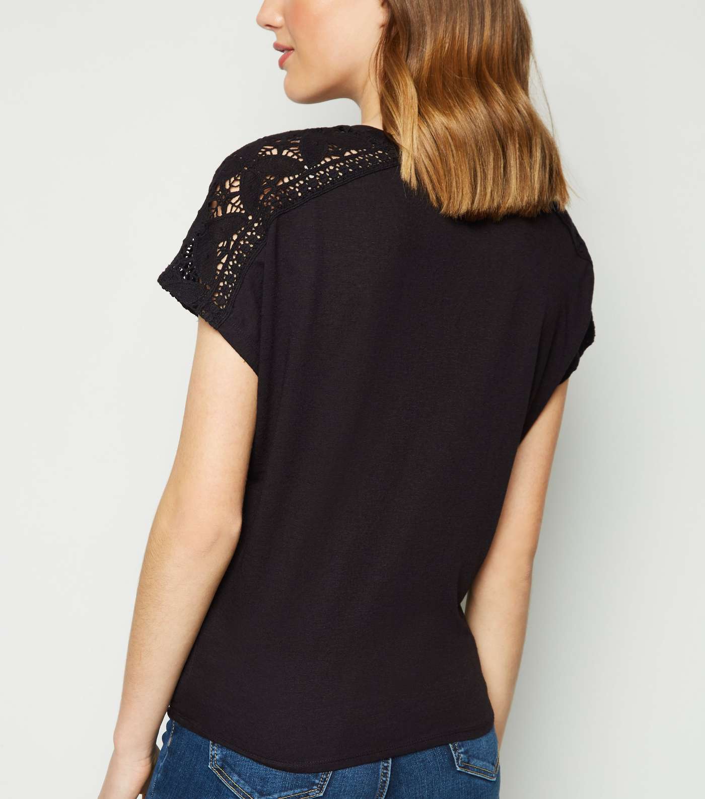 Black Crochet Trim Tie Front T-Shirt Image 2