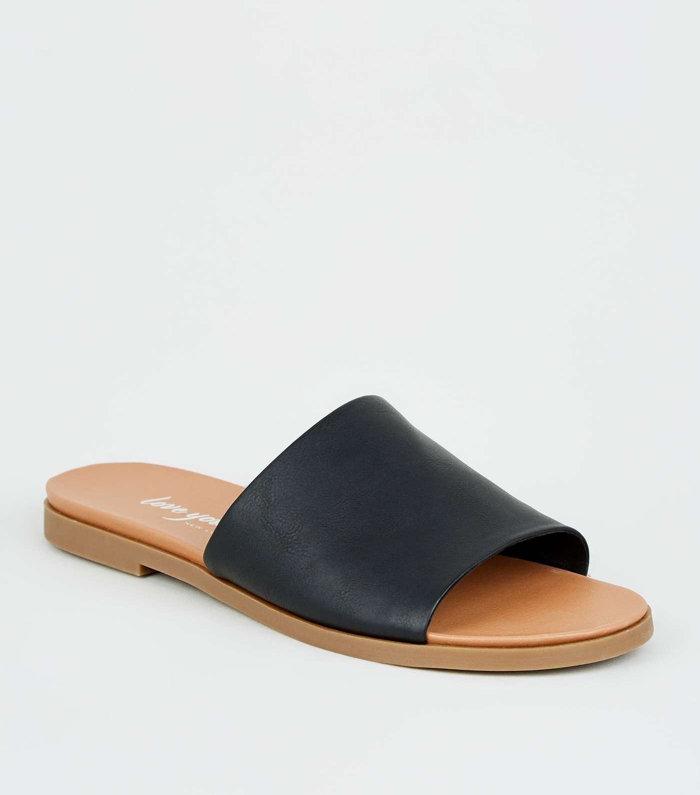 Black Leather-Look Strap Footbed Sliders