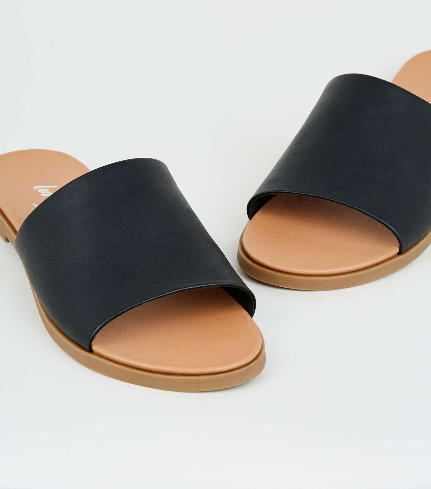 Black Leather-Look Strap Footbed Sliders Image 3