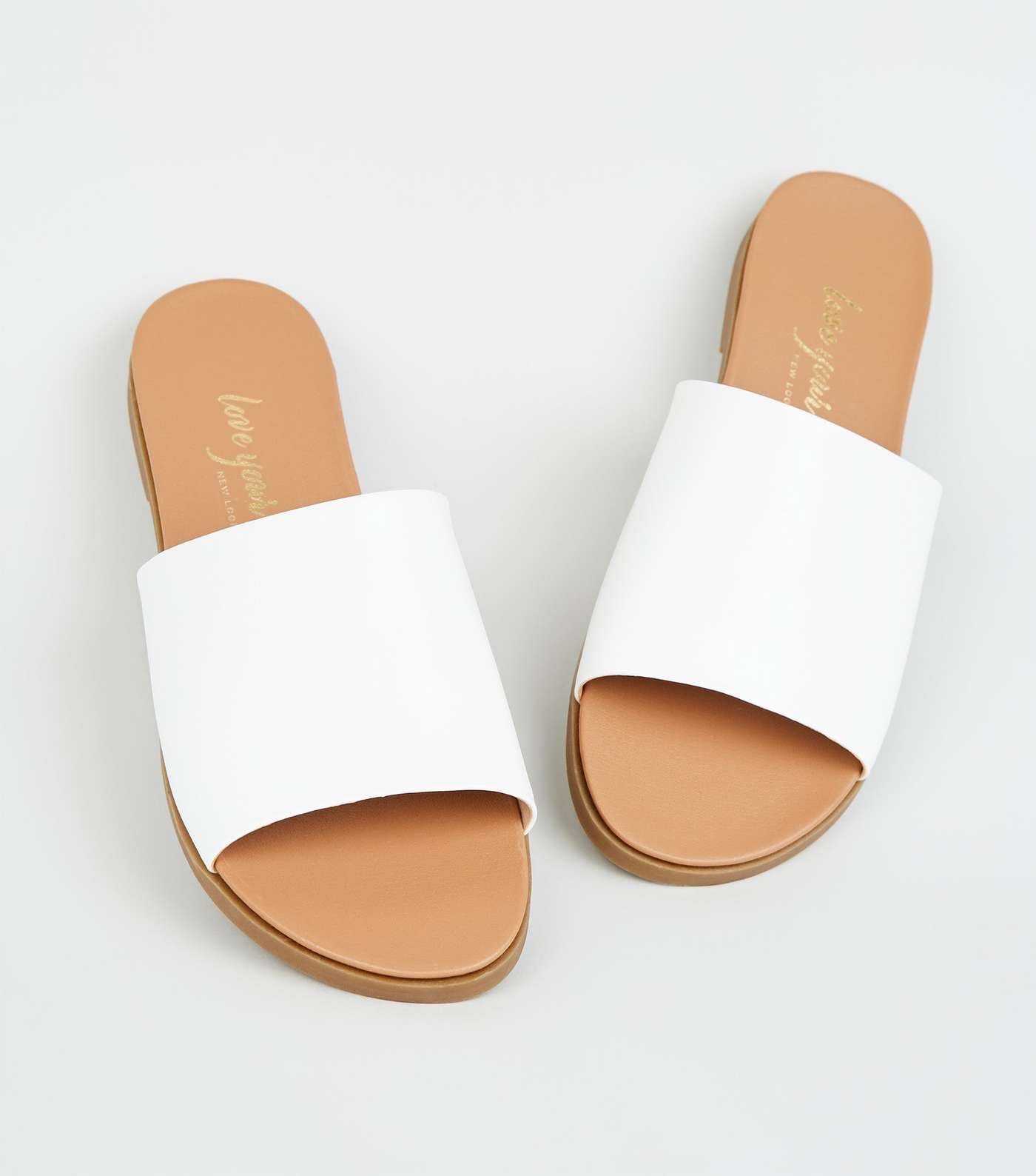 White Leather-Look Strap Footbed Sliders Image 4