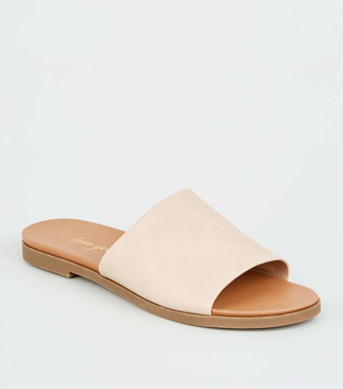 Nude Leather-Look Strap Footbed Sliders