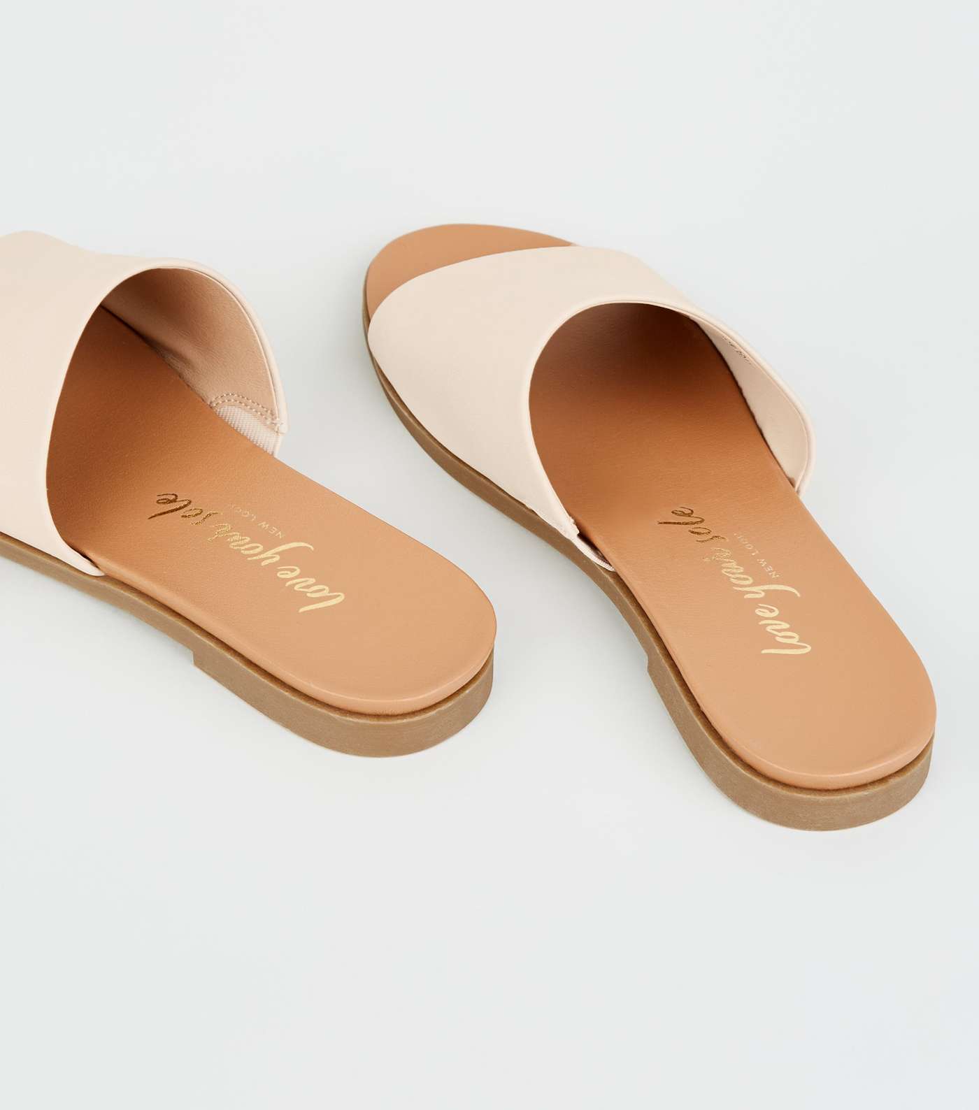 Nude Leather-Look Strap Footbed Sliders Image 3