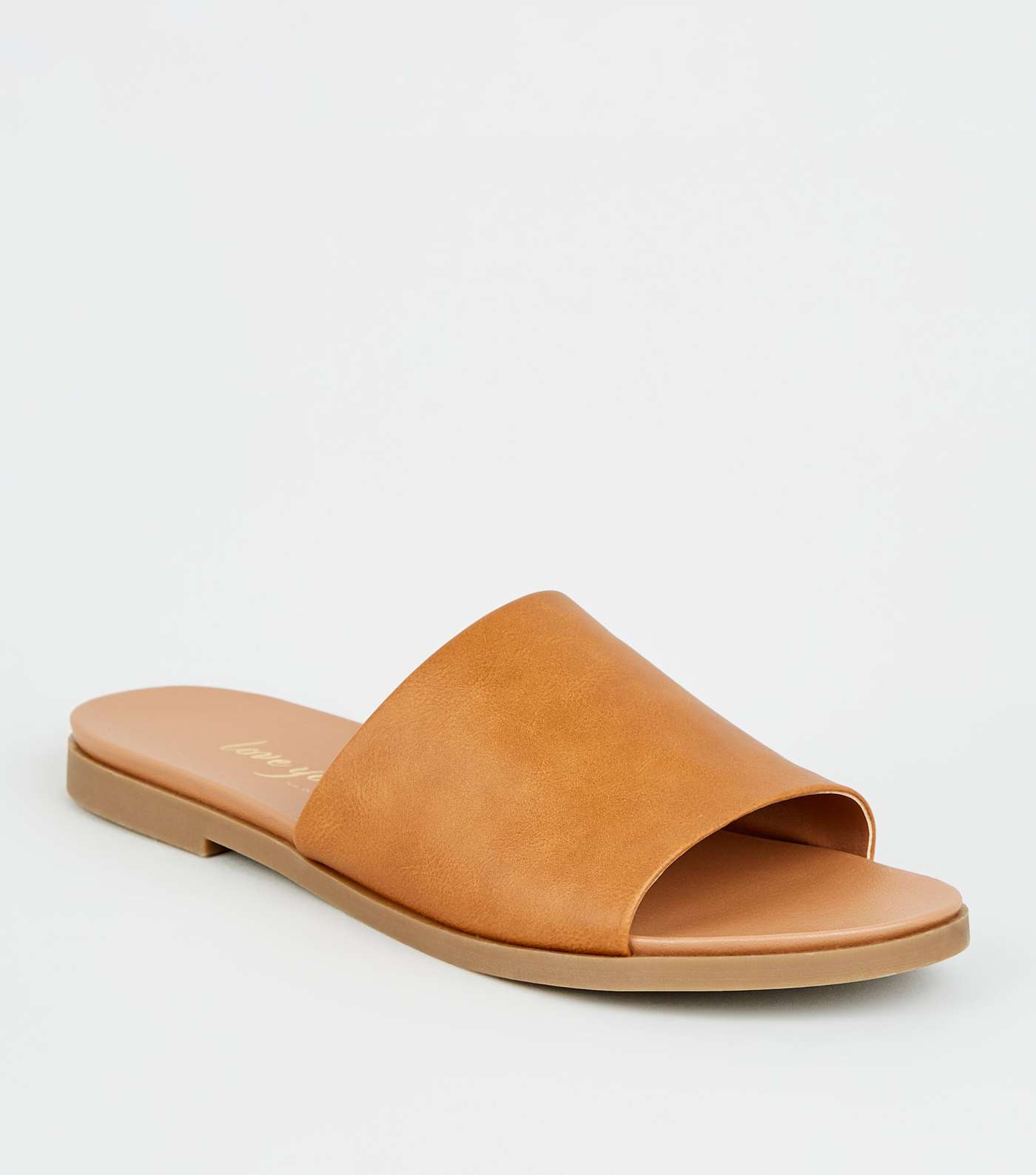 Tan Leather-Look Strap Footbed Sliders