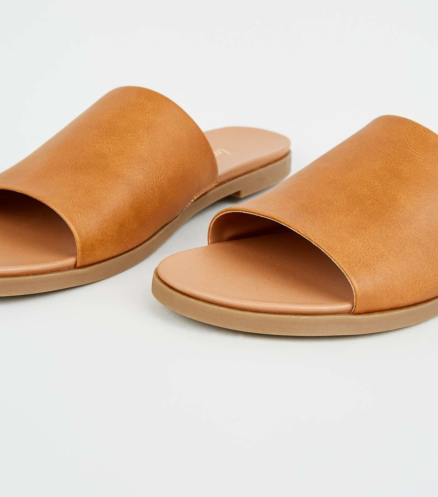 Tan Leather-Look Strap Footbed Sliders Image 3