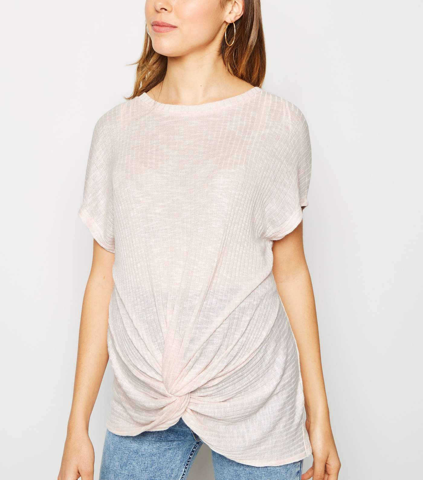 Maternity Pink Fine Knit Twist Front Top