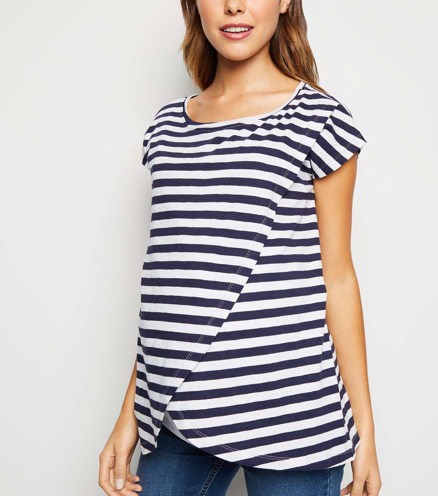 Maternity Navy Stripe Wrap Nursing Top