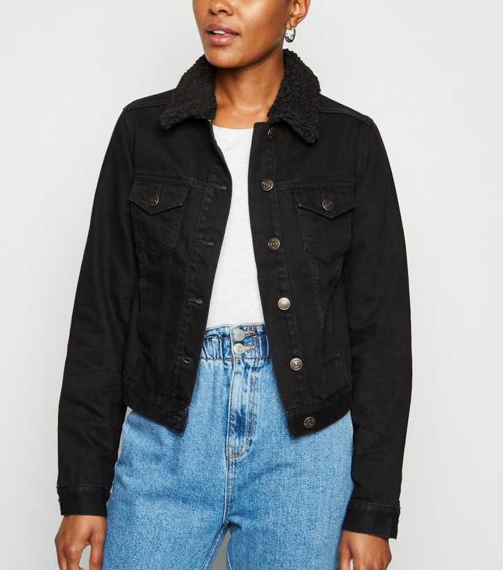 Black Borg Collar Denim Jacket