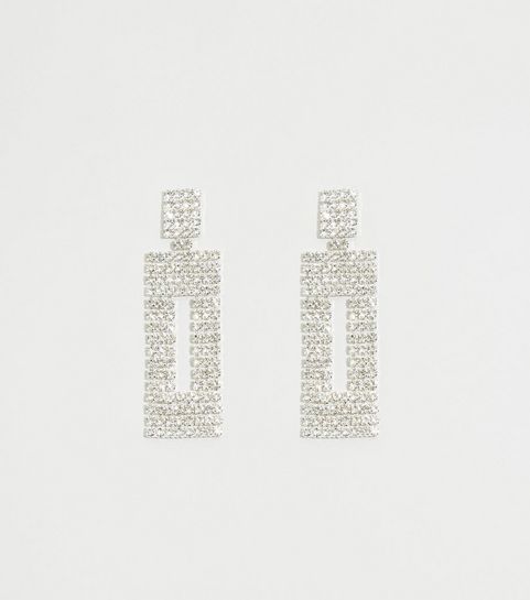 Silver Premium Diamanté Door Knocker Earrings