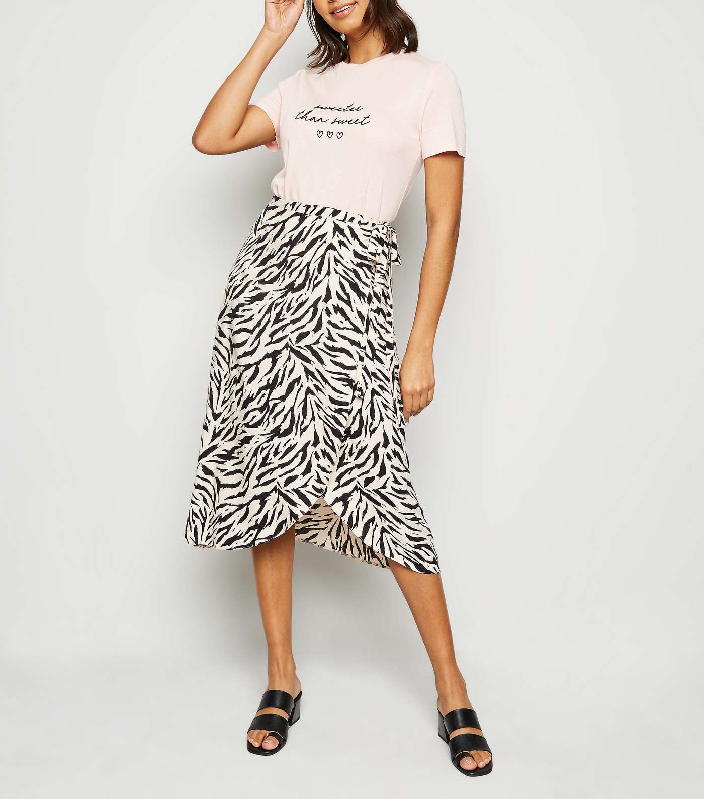 Brown Tiger Print Wrap Midi Skirt