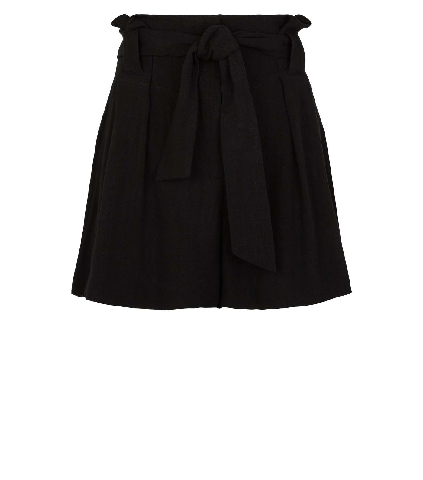 Black Linen Look Belted Paperbag Shorts Image 4