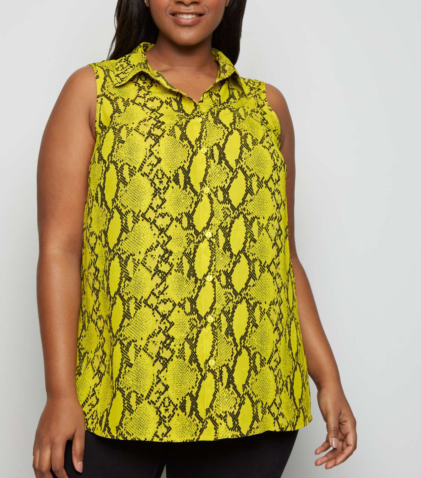 Curves Yellow Snake Print Sleeveless Shirt