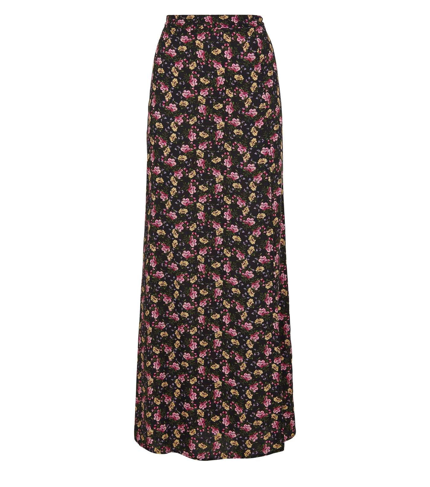 Black Floral Split Side Maxi Skirt Image 4