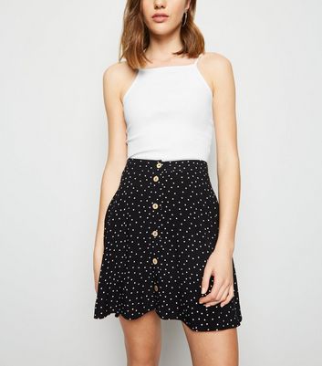 new look black polka dot skirt