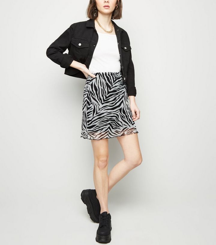 Black Zebra Print Mesh Tube Skirt New Look