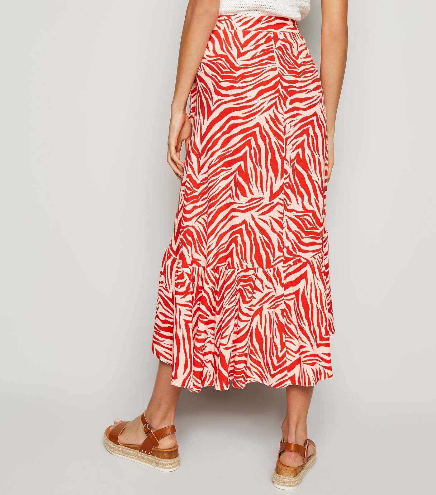 Red Zebra Print Ruffle Midi Skirt Image 3