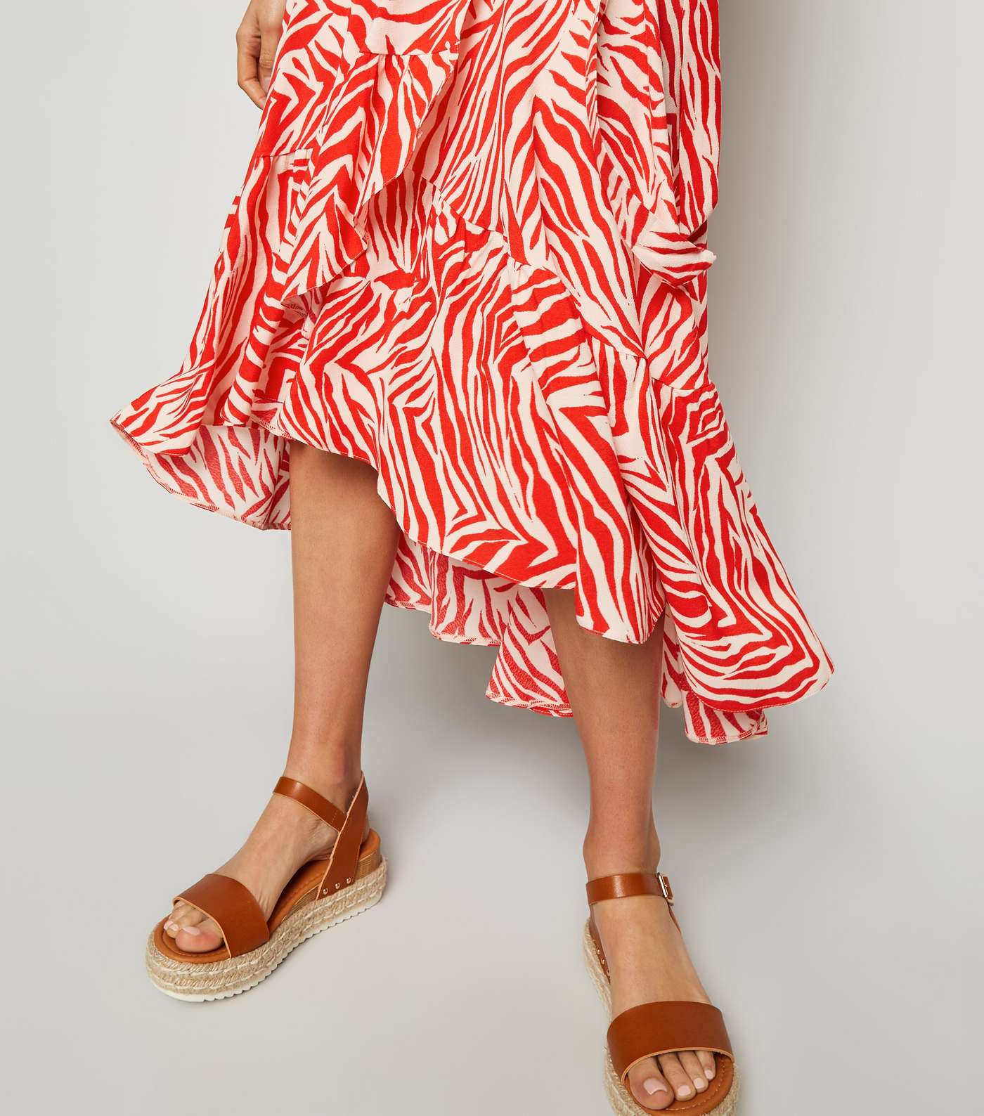 Red Zebra Print Ruffle Midi Skirt Image 5