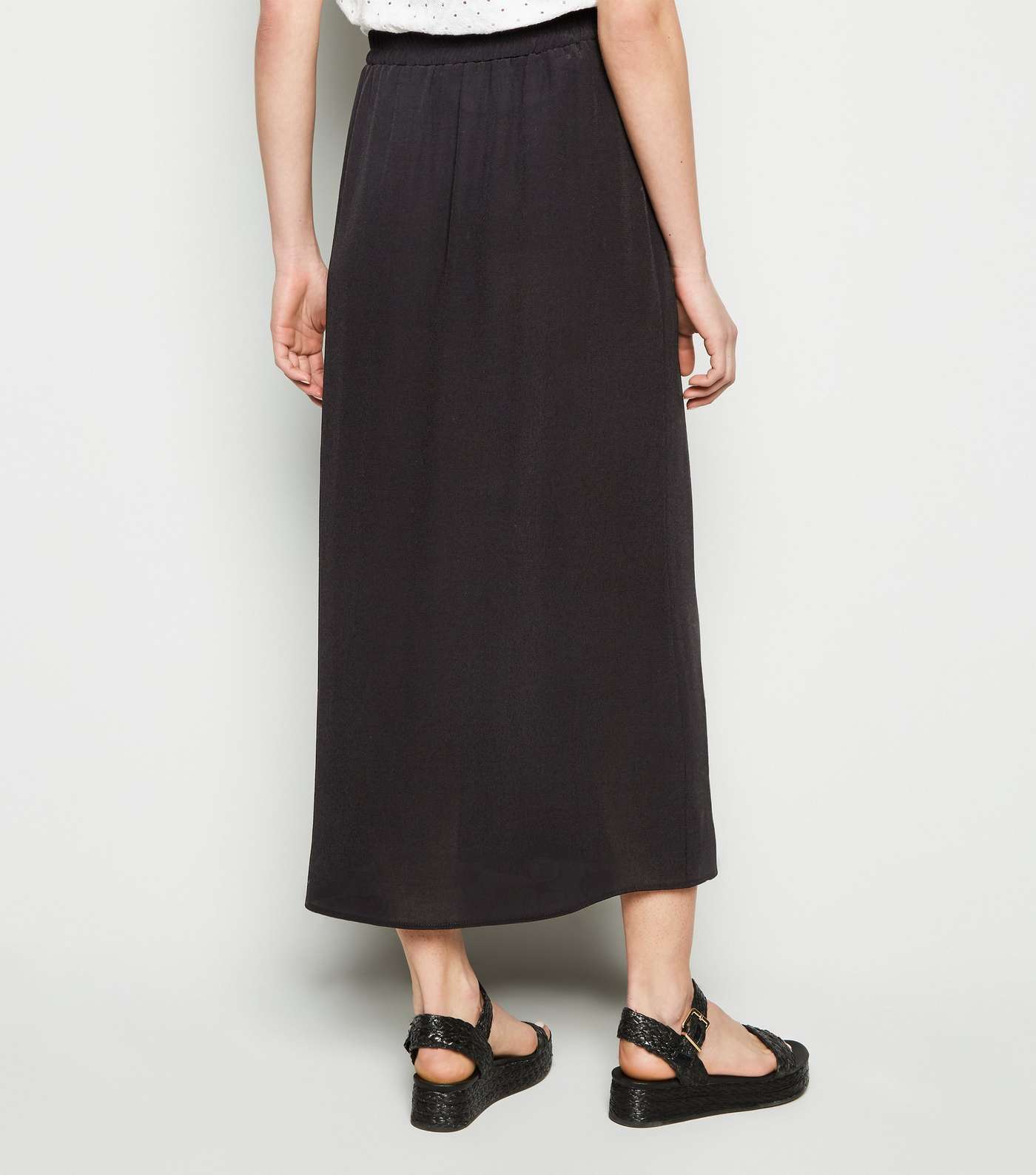 Black Button Front Midaxi Skirt Image 3