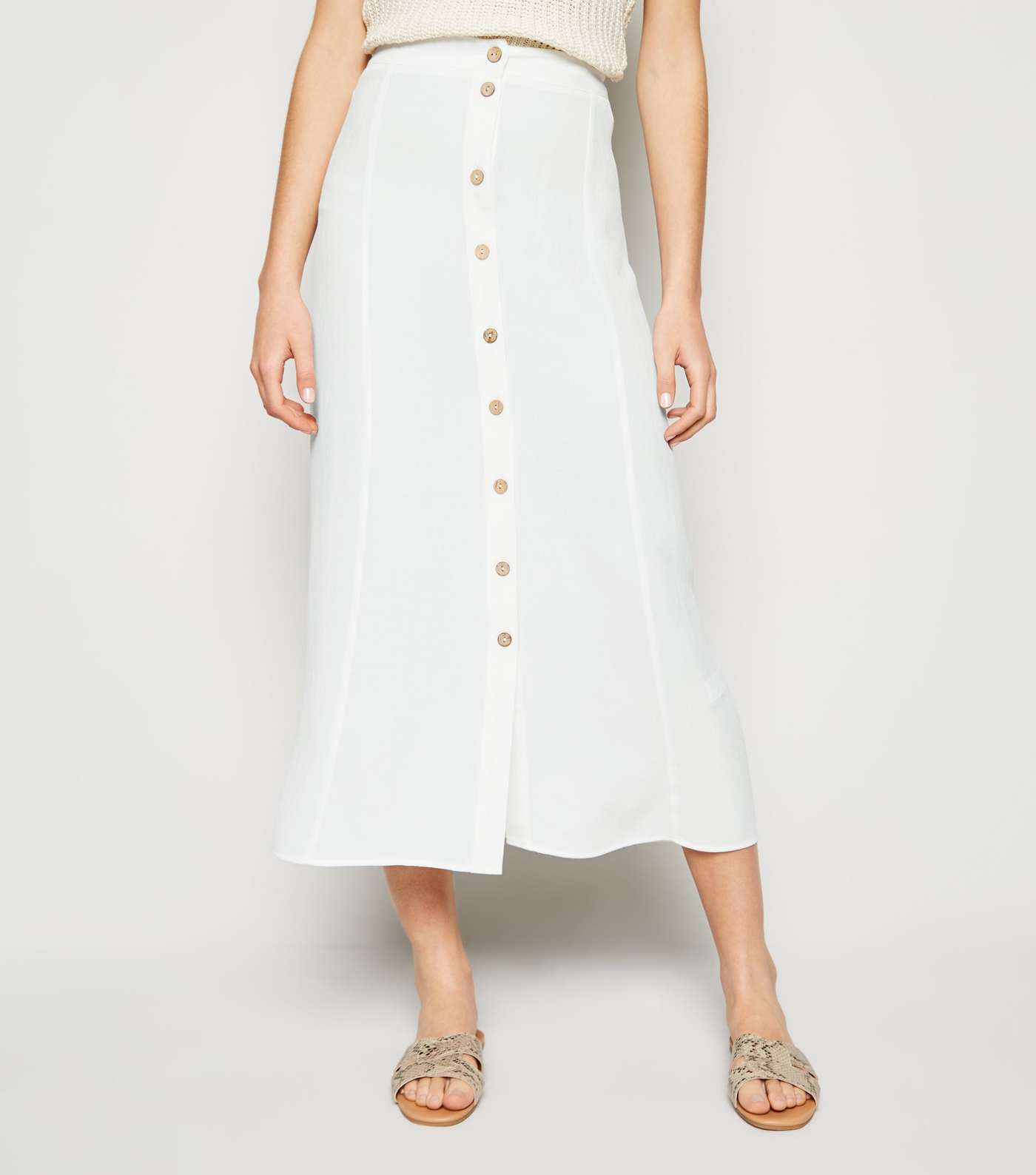 White Button Front Midaxi Skirt Image 2