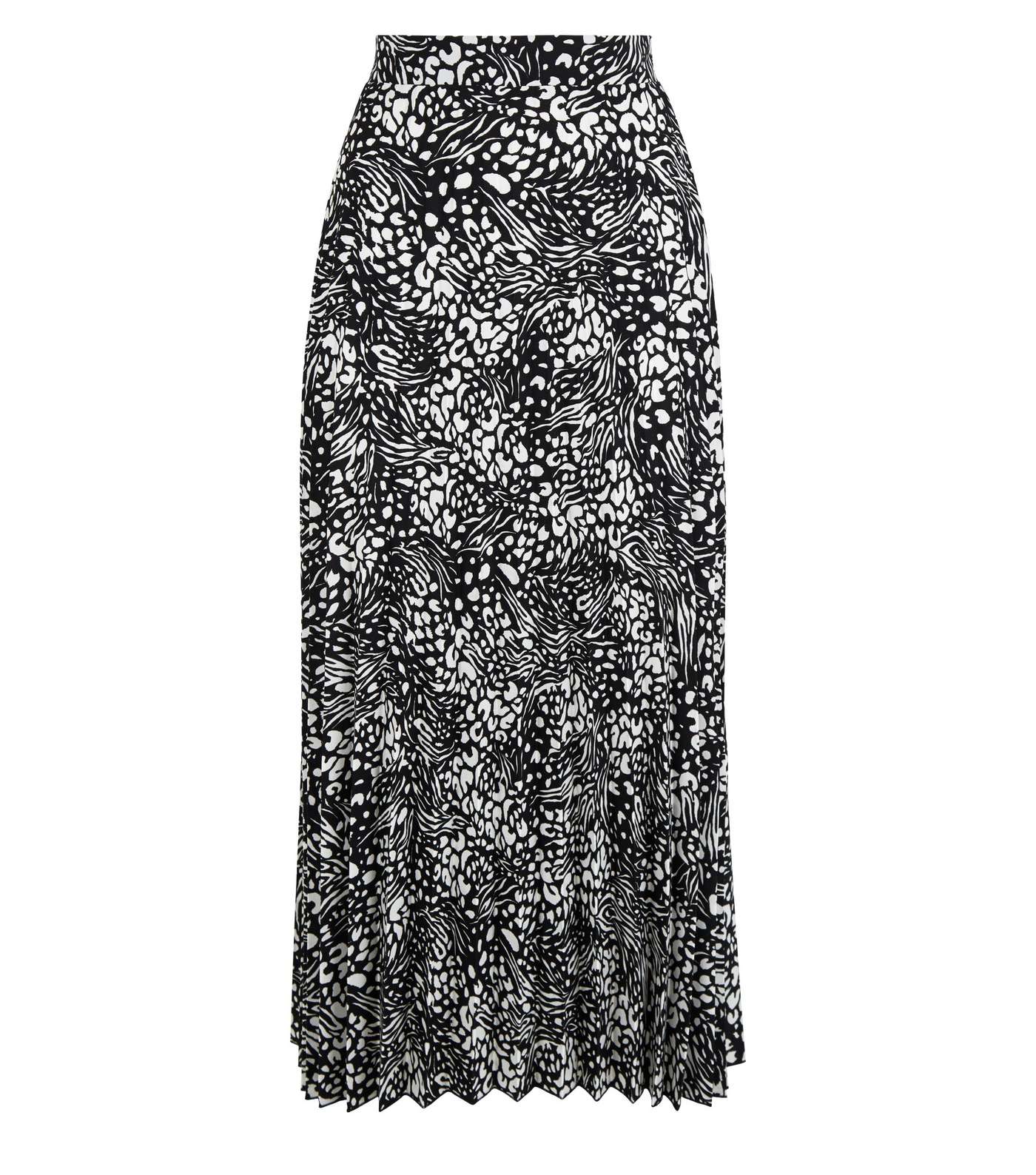 Black Mixed Animal Print Pleated Midi Skirt Image 4