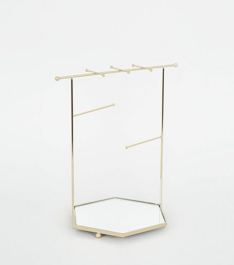 Gold Hexagonal Mirrored Jewellery Stand