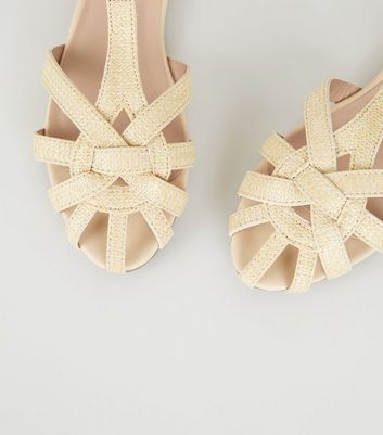 Cream Woven Straw Effect Caged Sandals | New Look