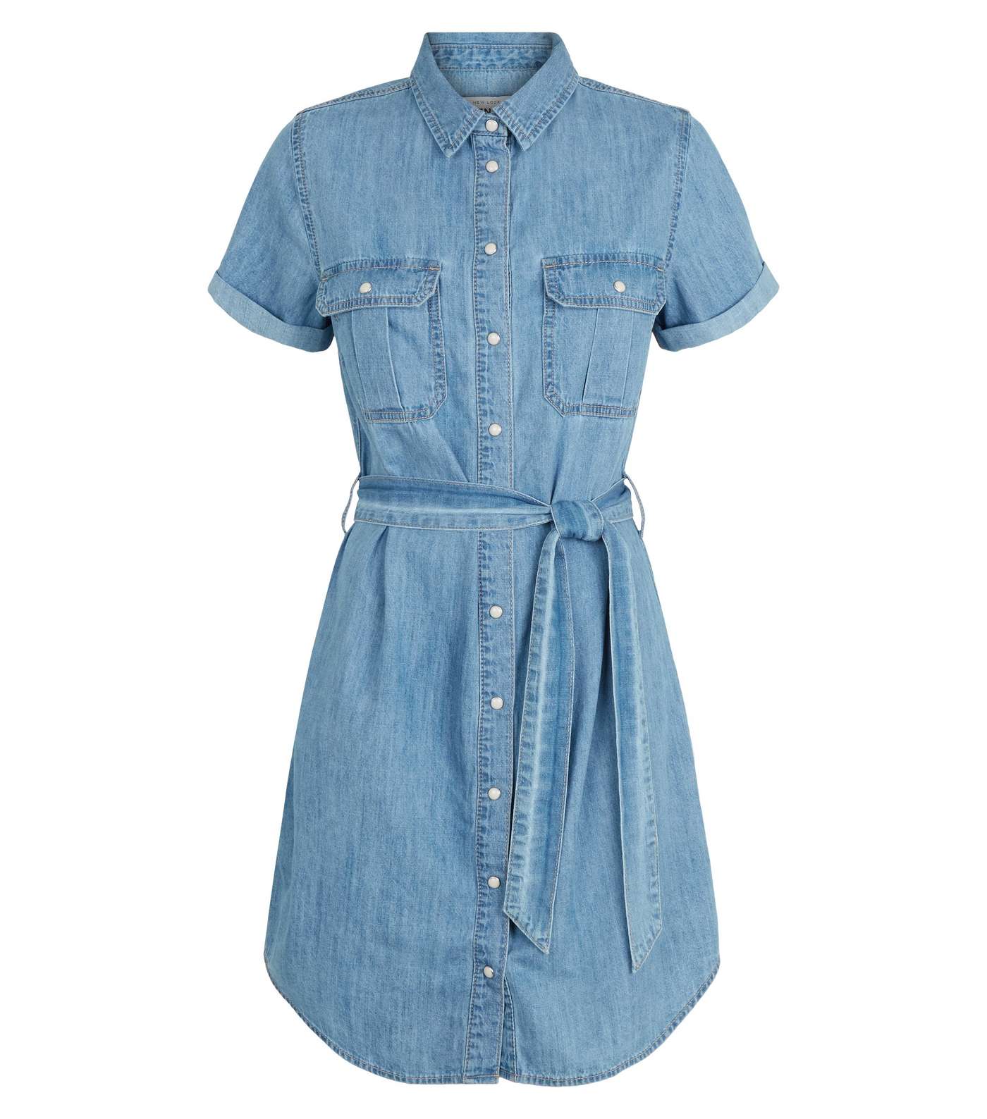 Bright Blue Short Sleeve Denim Shirt Dress Image 4