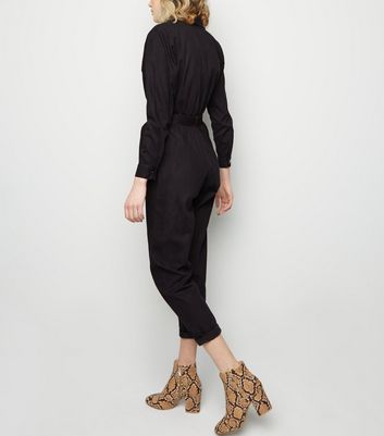 new look black denim boiler suit