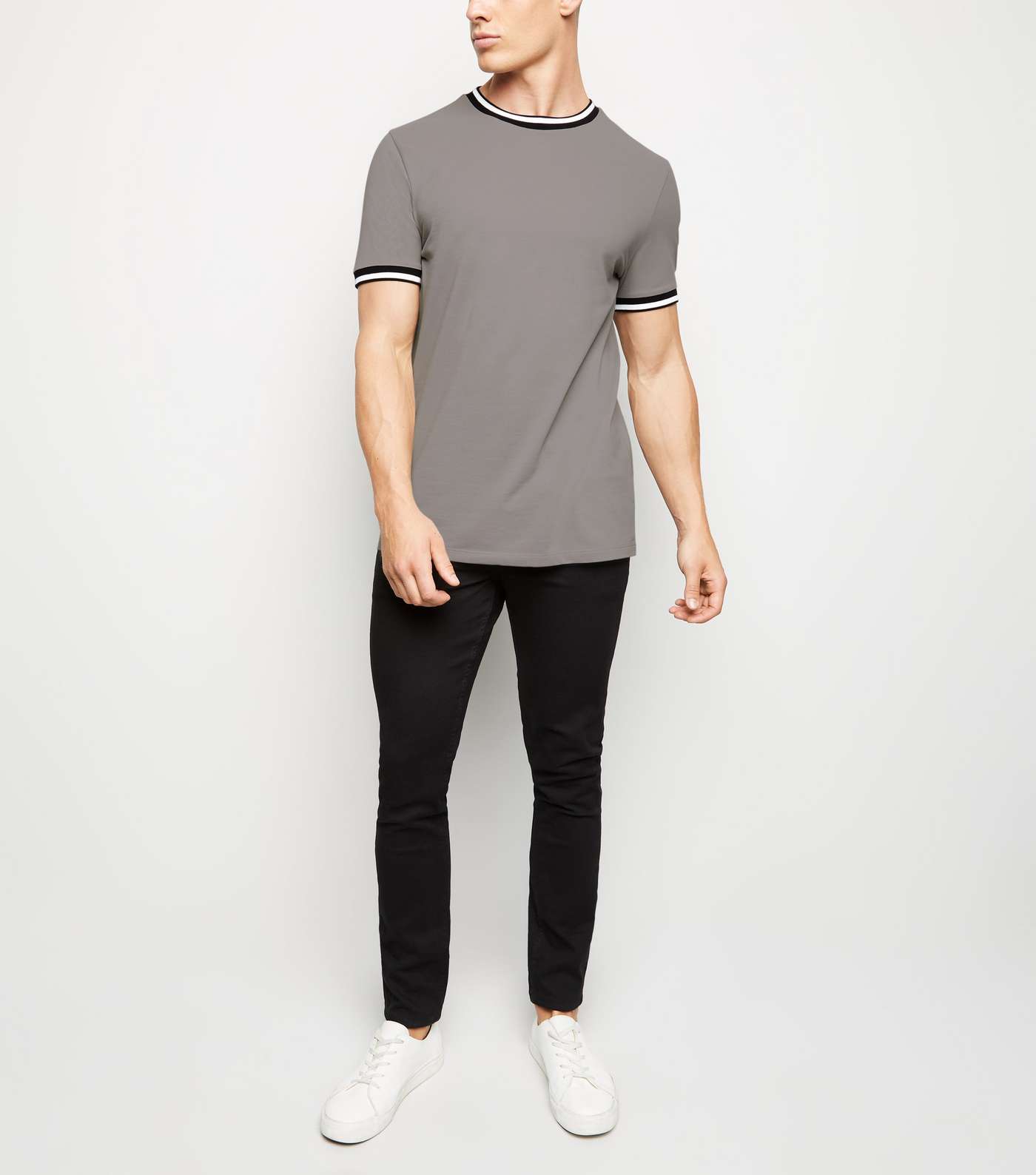 Pale Grey Tipped Pique T-Shirt Image 2