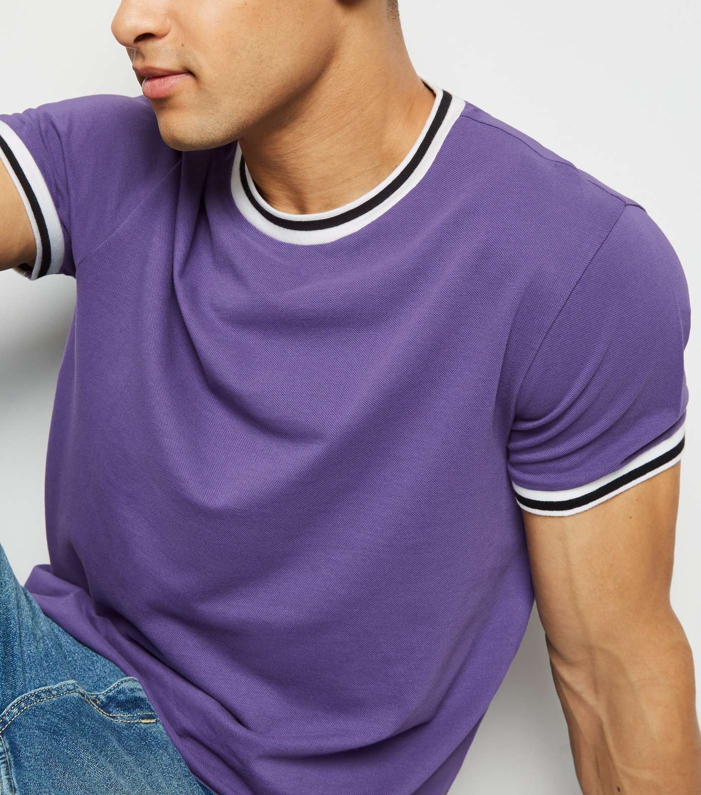 Purple Tipped Pique T-Shirt Image 5