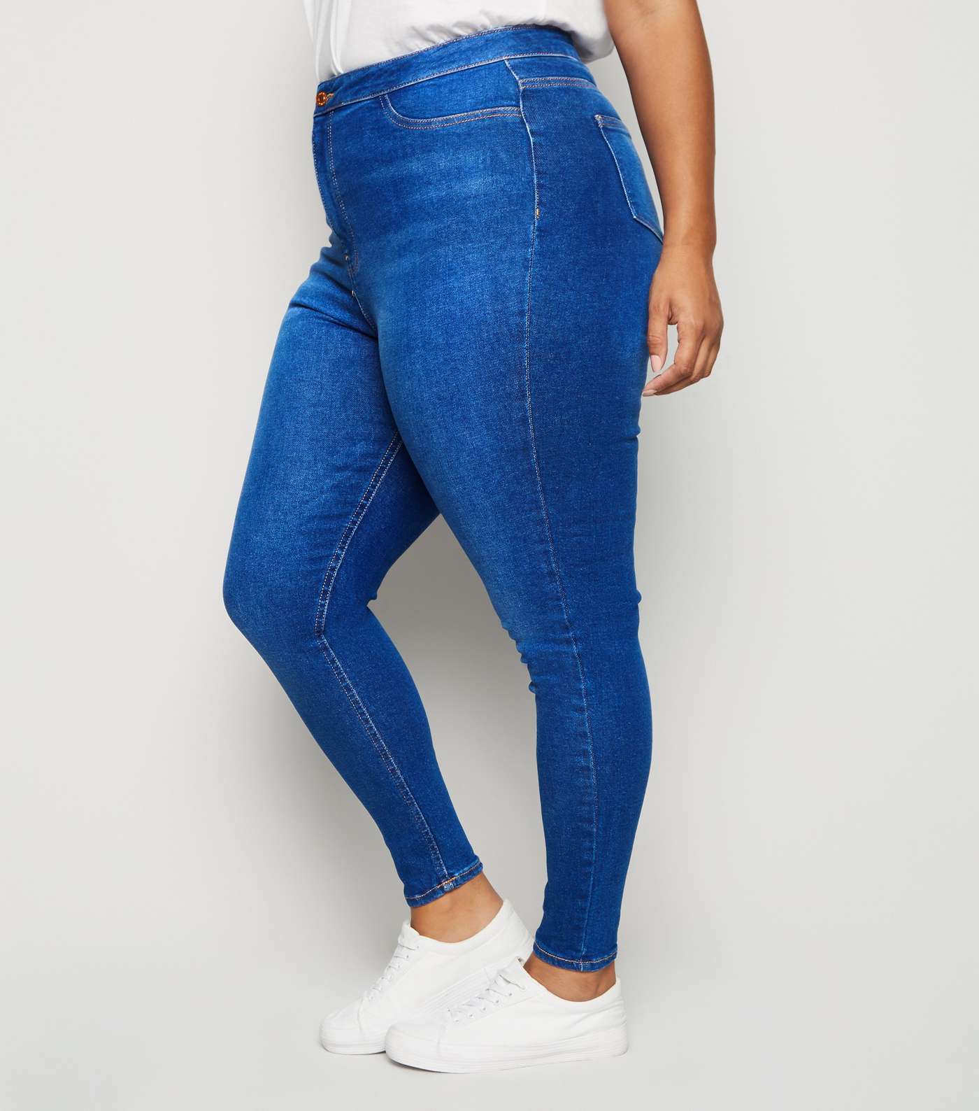 Curves Bright Blue High Waist Skinny Jeans Image 3
