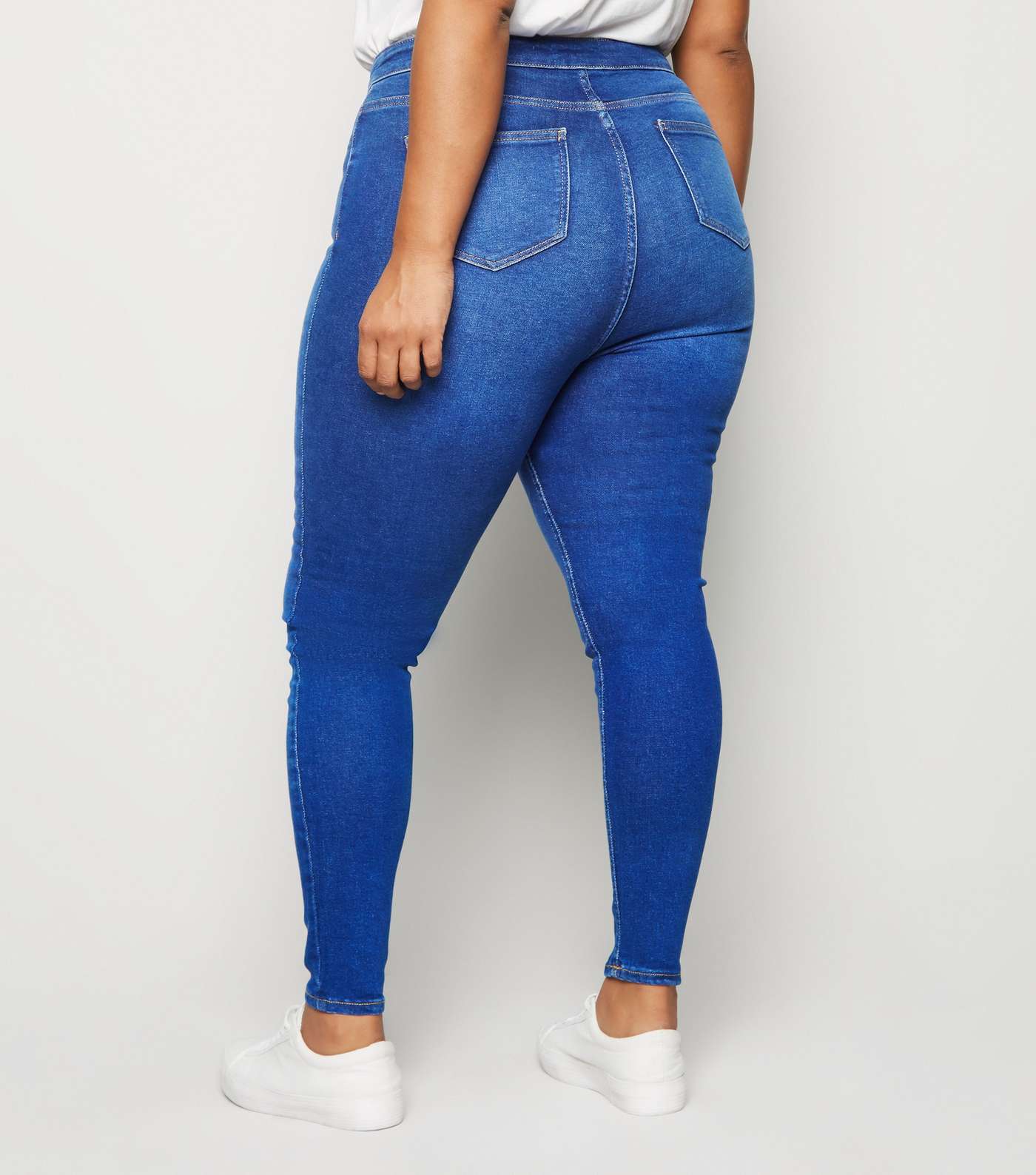 Curves Bright Blue High Waist Skinny Jeans Image 5