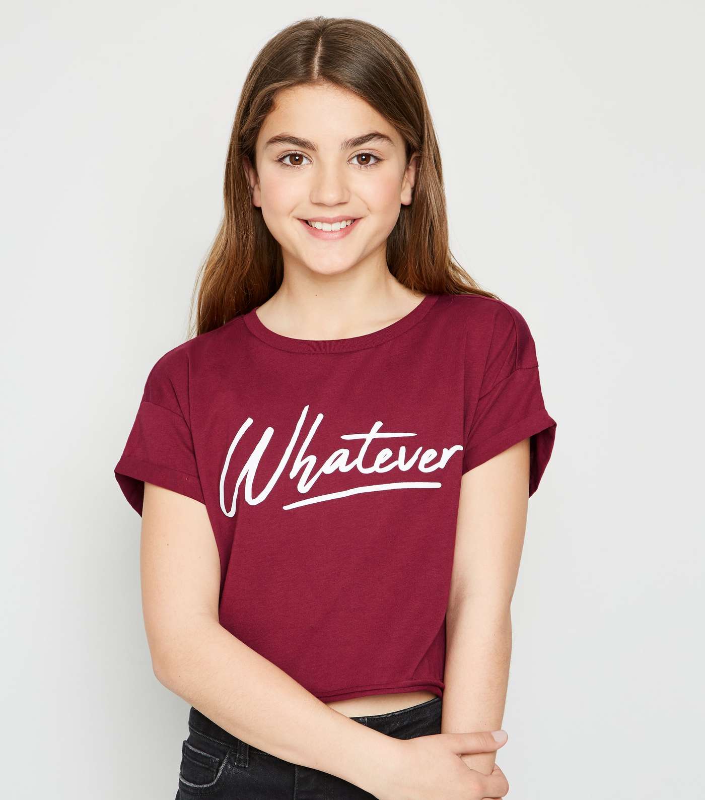 Girls Burgundy Whatever Slogan T-shirt