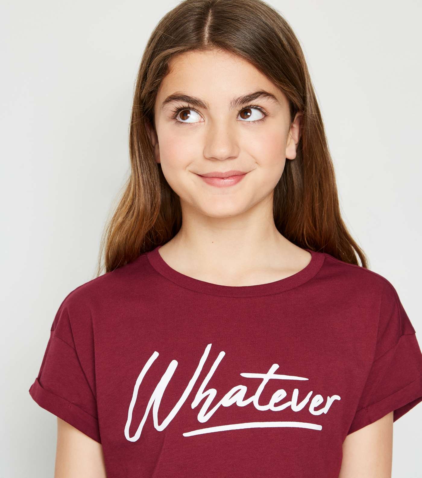 Girls Burgundy Whatever Slogan T-shirt Image 5