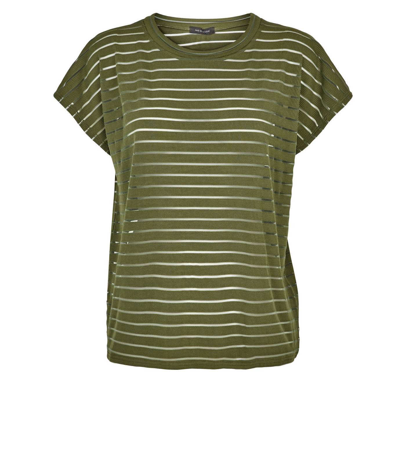 Khaki Stripe Mesh Oversized T-Shirt Image 4