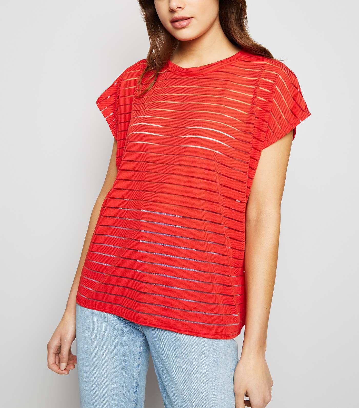 Red Stripe Mesh Oversized T-Shirt