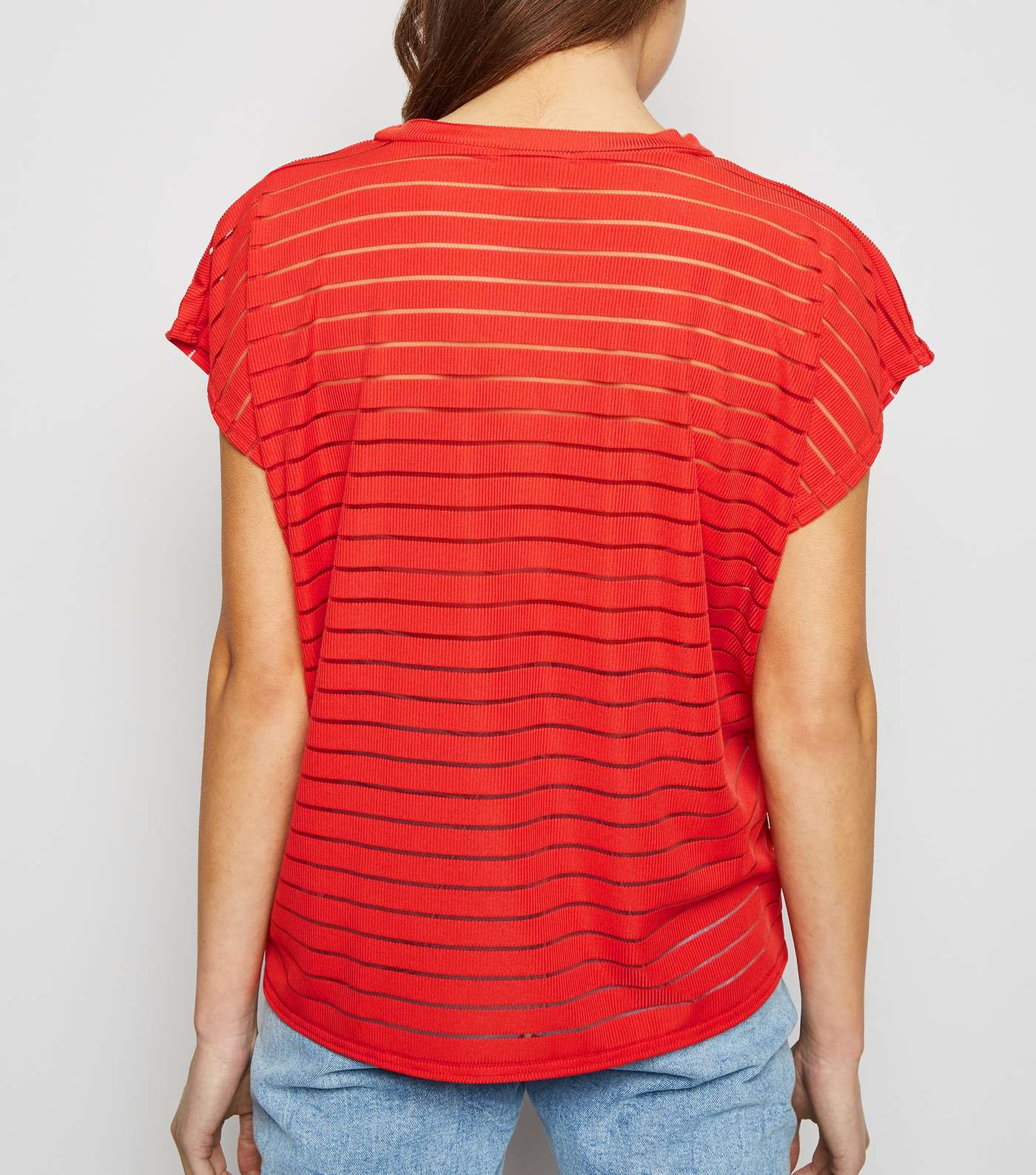 Red Stripe Mesh Oversized T-Shirt Image 3