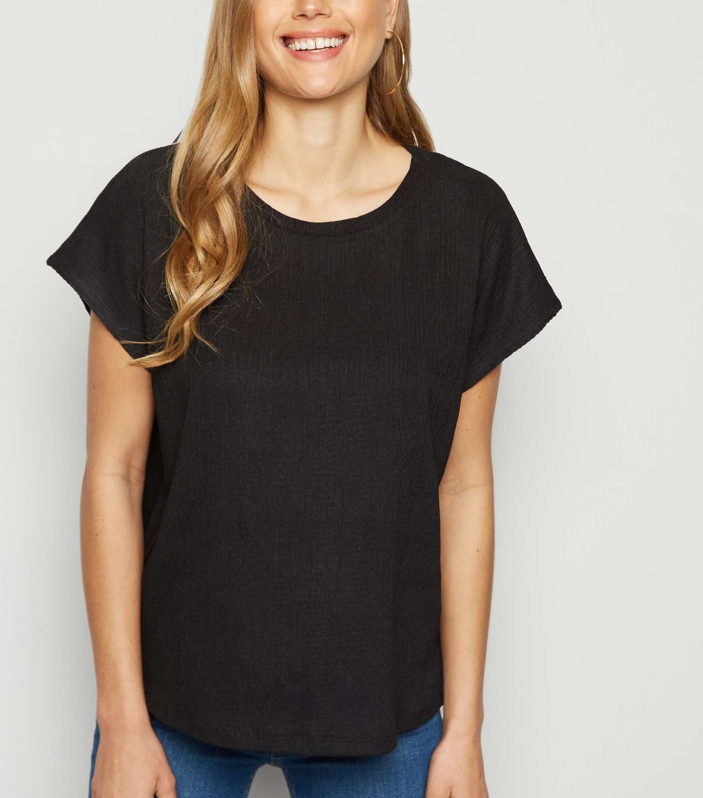 Black Textured Boxy T-Shirt