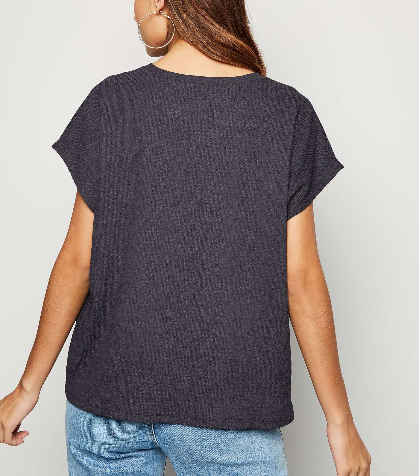 Grey Textured Boxy T-Shirt Image 3