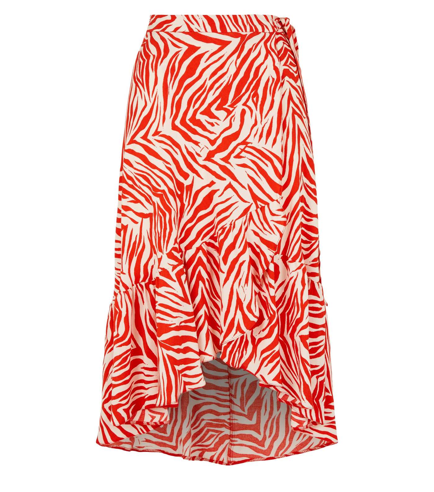 Petite Red Zebra Print Ruffle Midi Skirt Image 4