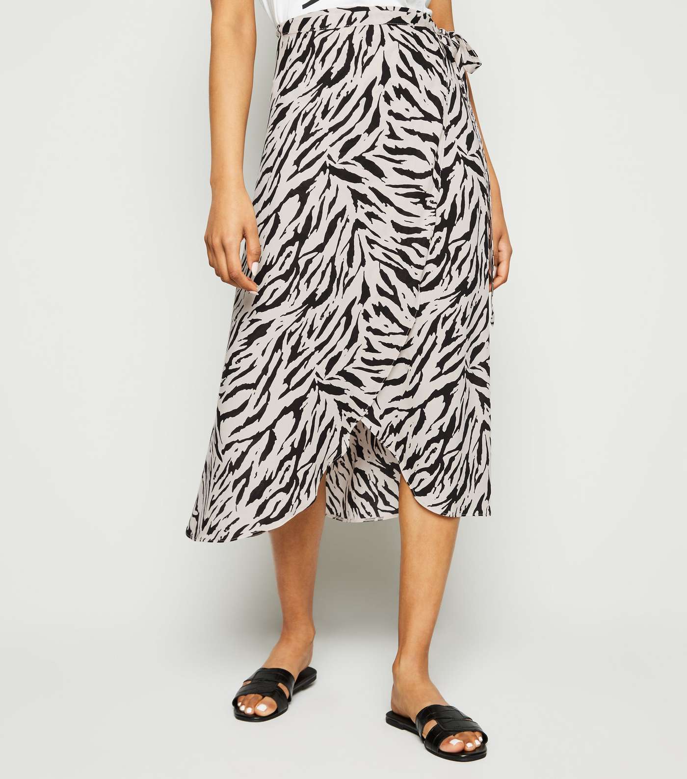 Petite Black Tiger Print Wrap Midi Skirt Image 2
