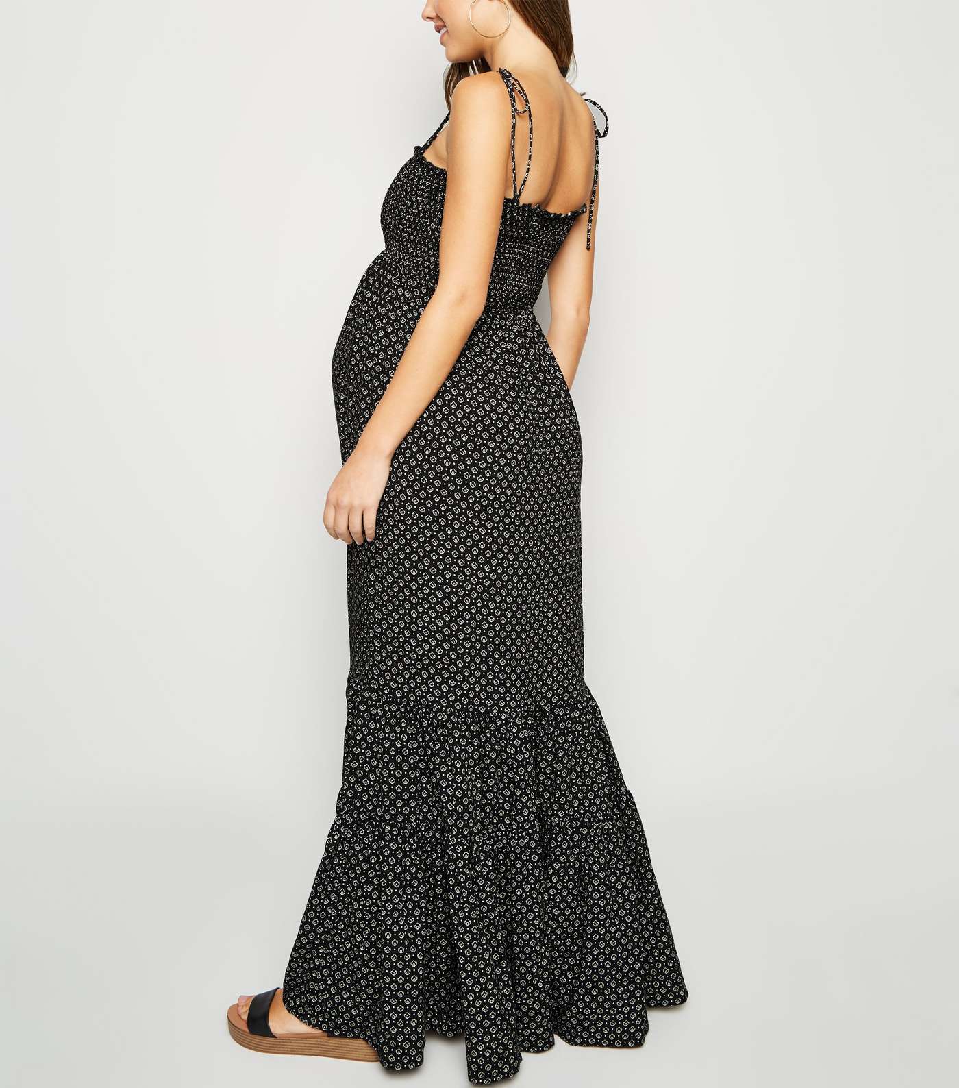 Maternity Black Tile Print Shirred Midi Dress Image 3